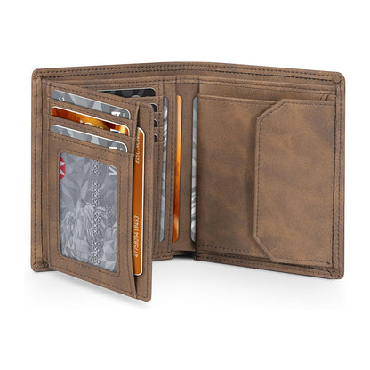 Leather Men's Wallet – RFID Blocking, 12 Card Slots, Coin & Ticket Pockets