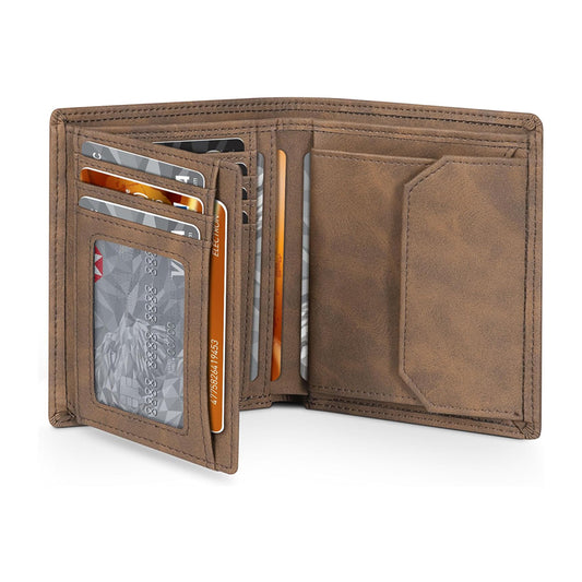 Leather Men's Wallet – RFID Blocking, 12 Card Slots, Coin & Ticket Pockets