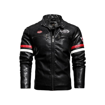 Men's Vegan Leather Biker Jacket – Faux Fur, Bicycle Embroidery, Casual Fashion