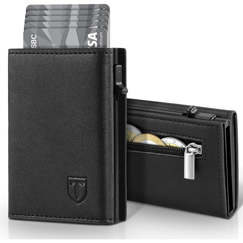 Leather Wallet for Men, RFID Blocking Card Holder – Small, Black