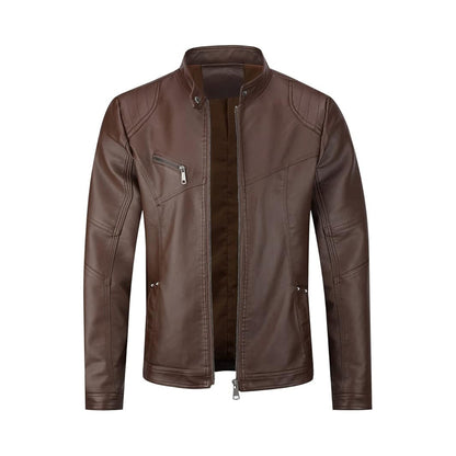 Men's Eco-Friendly Faux Leather Jacket – Quilted, Stand-Up Collar, Mid-Season, Classic Biker Style