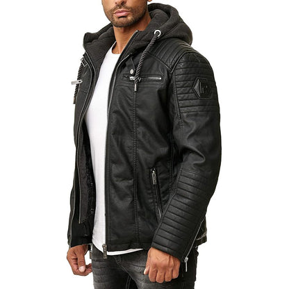RED BRIDGE Men's Hooded Faux Leather Jacket – Modern Streetwear