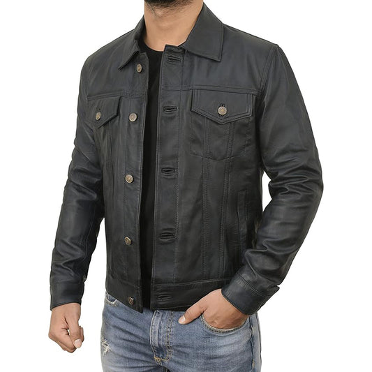 LP-FACON Men's Vintage Brown Leather Biker Jacket – Handmade Café Racer Style