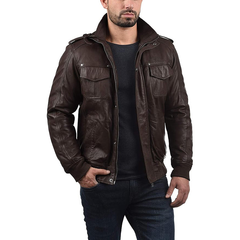 Solid Camash Men's Leather Jacket – Minimalist & Timeless Design
