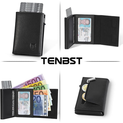Leather Wallet for Men, RFID Blocking Card Holder – Small, Black