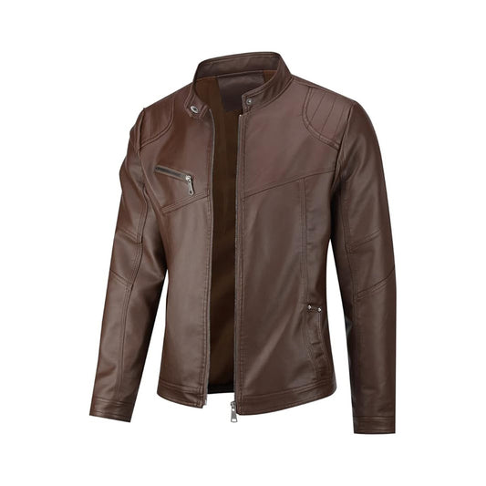Men's Eco-Friendly Faux Leather Jacket – Quilted, Stand-Up Collar, Mid-Season, Classic Biker Style
