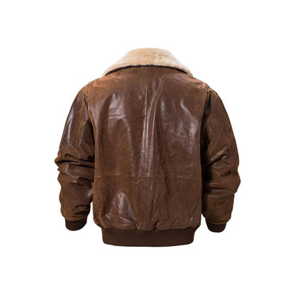 Men's Genuine Leather Bomber Jacket – Removable Fur Collar