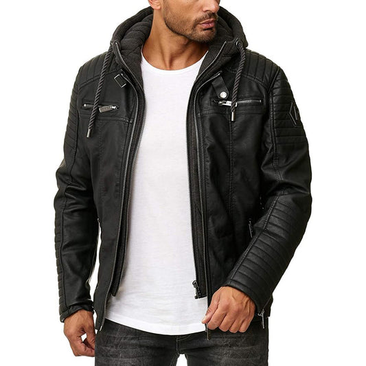 RED BRIDGE Men's Hooded Faux Leather Jacket – Modern Streetwear