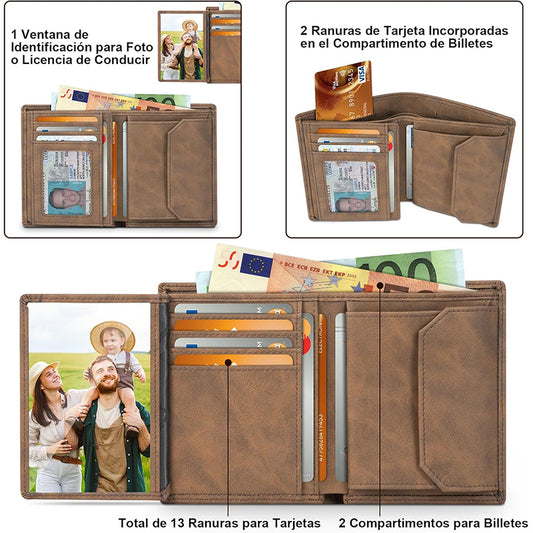 Leather Men's Wallet – RFID Blocking, 12 Card Slots, Coin & Ticket Pockets