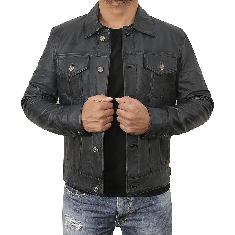LP-FACON Men's Vintage Brown Leather Biker Jacket – Handmade Café Racer Style