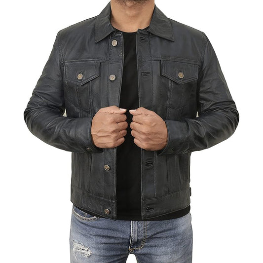 LP-FACON Men's Vintage Brown Leather Biker Jacket – Handmade Café Racer Style