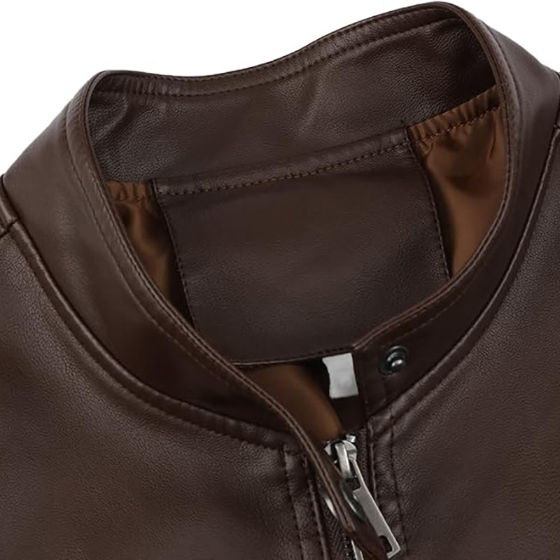 Men's Eco-Friendly Faux Leather Jacket – Quilted, Stand-Up Collar, Mid-Season, Classic Biker Style