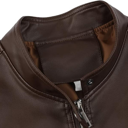 Men's Eco-Friendly Faux Leather Jacket – Quilted, Stand-Up Collar, Mid-Season, Classic Biker Style