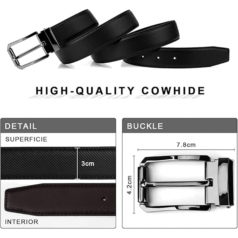 Leather Belt for Men – 3cm, Reversible with Black Buckle