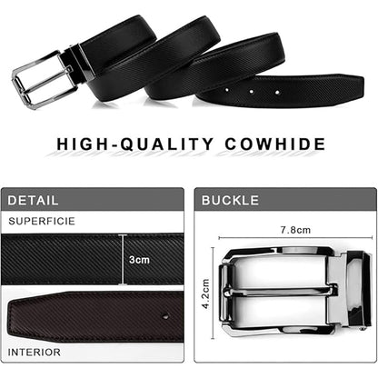 Leather Belt for Men – 3cm, Reversible with Black Buckle