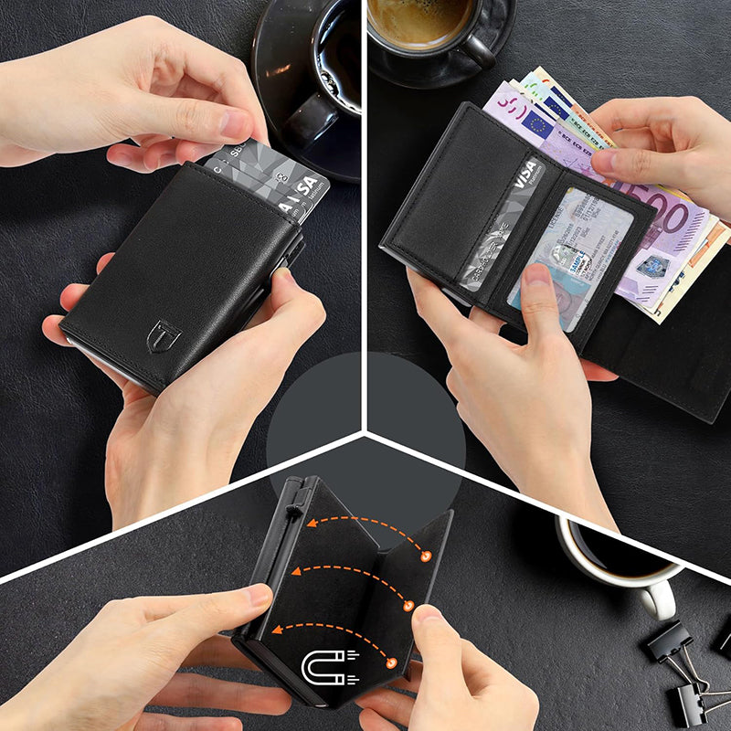 Leather Wallet for Men, RFID Blocking Card Holder – Small, Black
