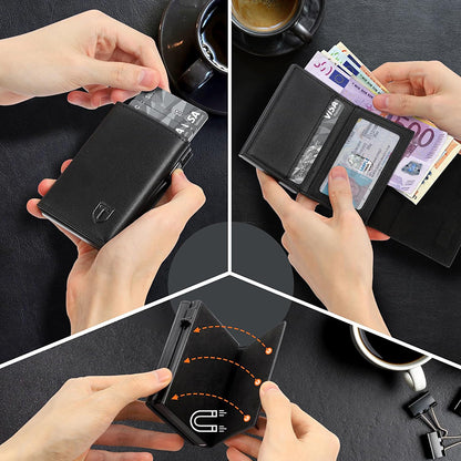 Leather Wallet for Men, RFID Blocking Card Holder – Small, Black
