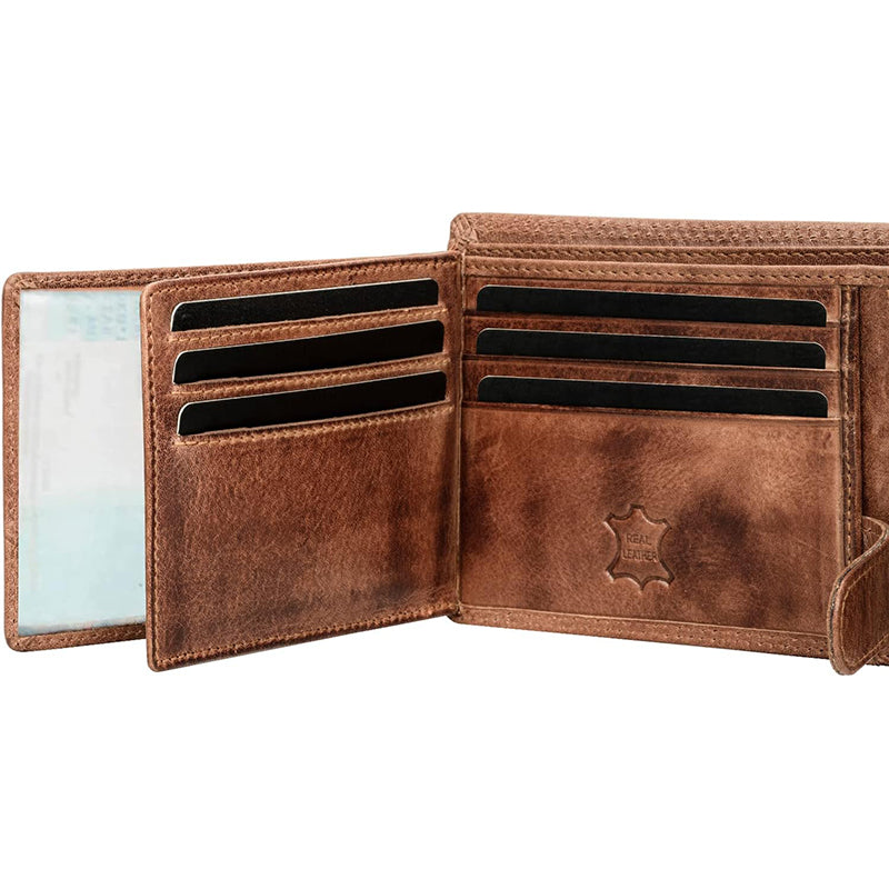 Men's Leather Horizontal Wallet with RFID Protection – 9 Credit Card Slots