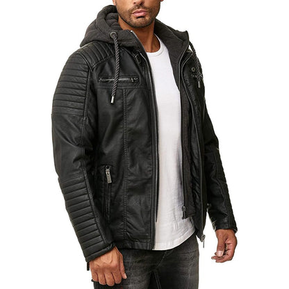 RED BRIDGE Men's Hooded Faux Leather Jacket – Modern Streetwear