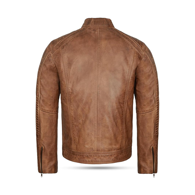 Leatherick Men's Distressed Brown Genuine Leather Biker Jacket – Vintage Retro Style