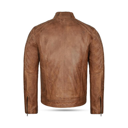 Leatherick Men's Distressed Brown Genuine Leather Biker Jacket – Vintage Retro Style