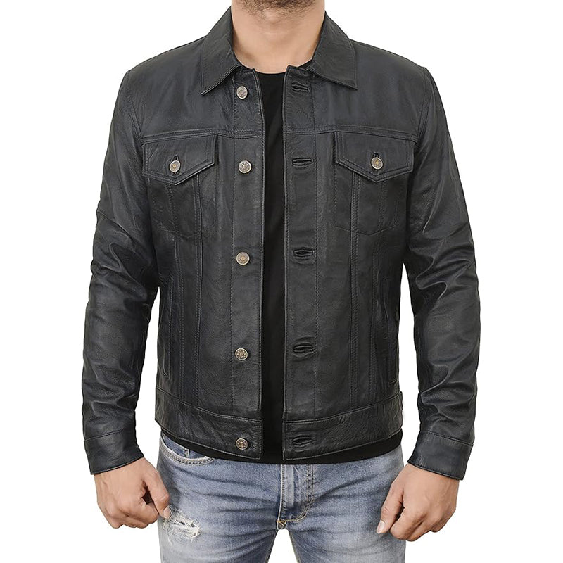 LP-FACON Men's Vintage Brown Leather Biker Jacket – Handmade Café Racer Style