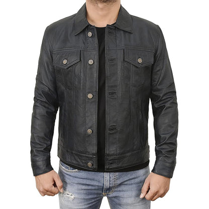 LP-FACON Men's Vintage Brown Leather Biker Jacket – Handmade Café Racer Style