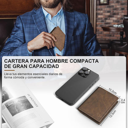 Leather Men's Wallet – RFID Blocking, 12 Card Slots, Coin & Ticket Pockets