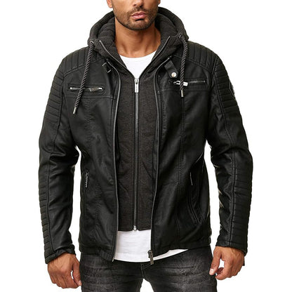 RED BRIDGE Men's Hooded Faux Leather Jacket – Modern Streetwear