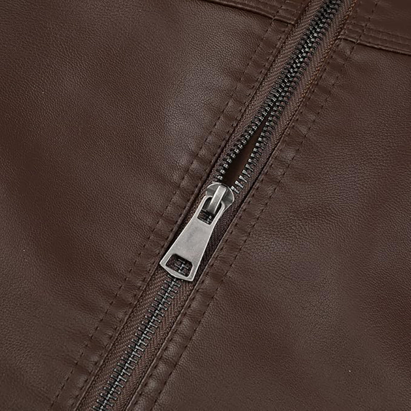Men's Eco-Friendly Faux Leather Jacket – Quilted, Stand-Up Collar, Mid-Season, Classic Biker Style