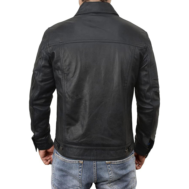 LP-FACON Men's Vintage Brown Leather Biker Jacket – Handmade Café Racer Style