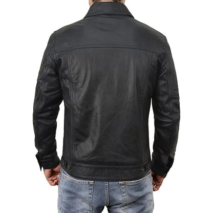 LP-FACON Men's Vintage Brown Leather Biker Jacket – Handmade Café Racer Style