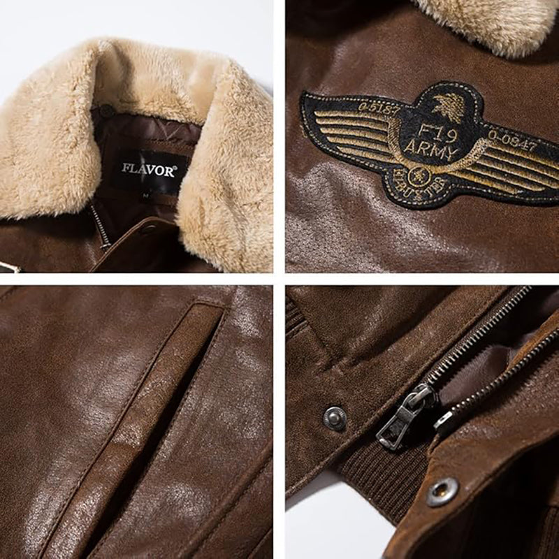 Men's Genuine Leather Bomber Jacket – Removable Fur Collar