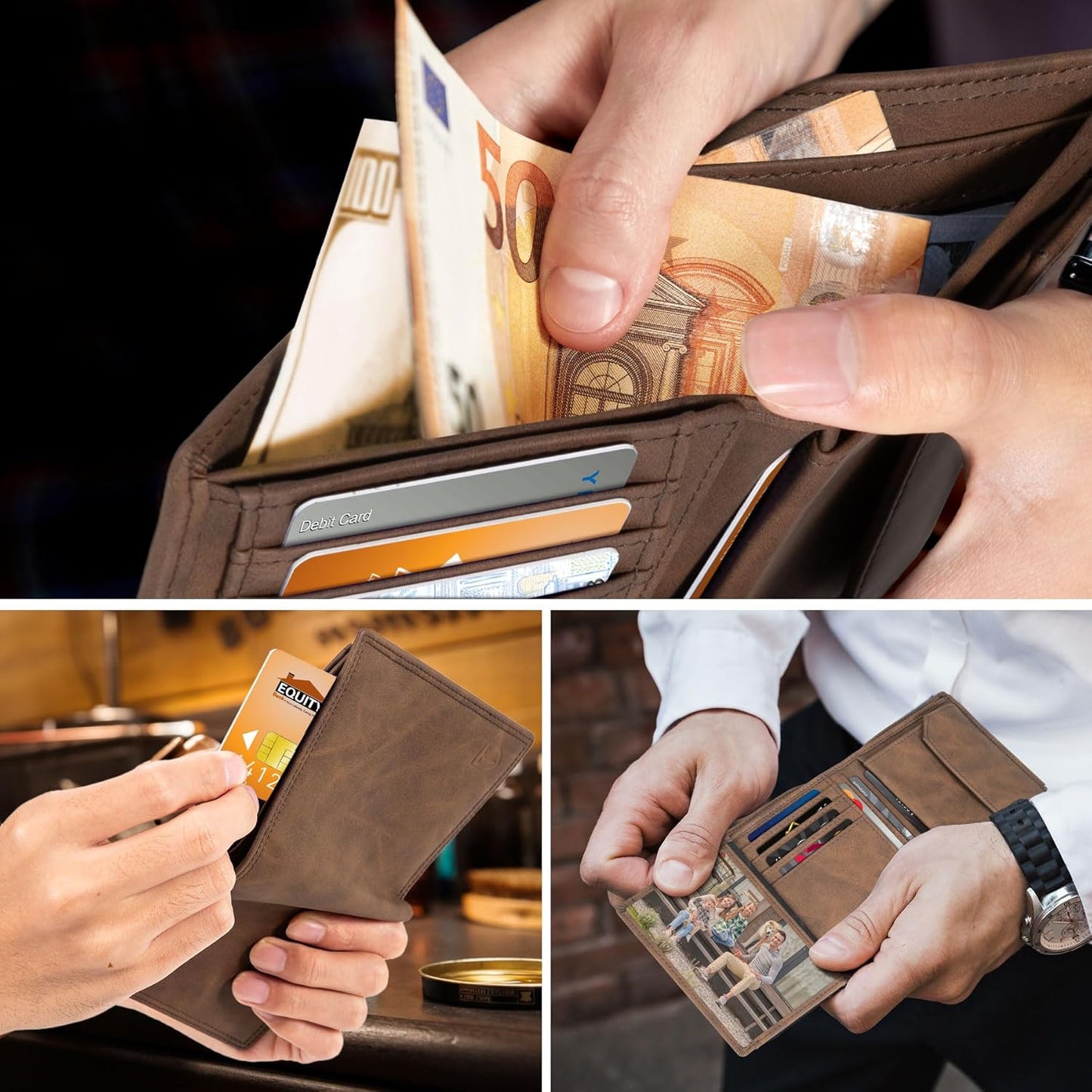 Leather Men's Wallet – RFID Blocking, 12 Card Slots, Coin & Ticket Pockets