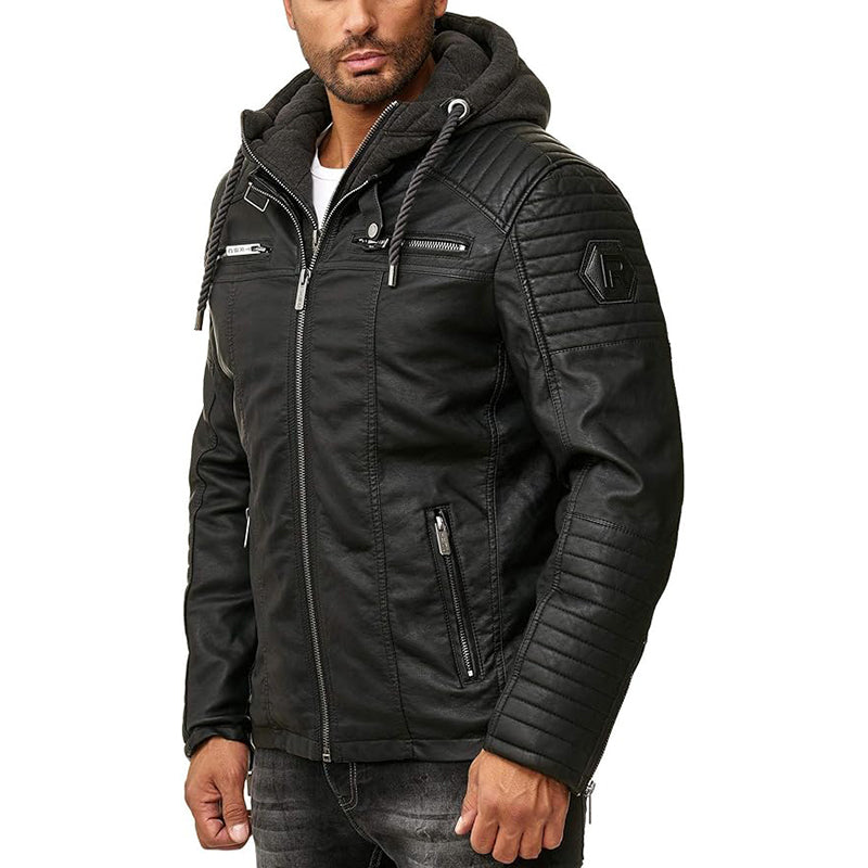 RED BRIDGE Men's Hooded Faux Leather Jacket – Modern Streetwear