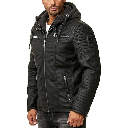 RED BRIDGE Men's Hooded Faux Leather Jacket – Modern Streetwear