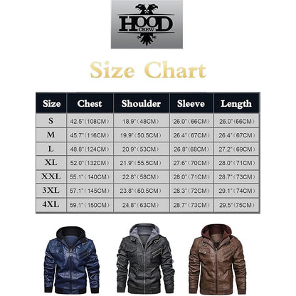 HOOD CREW Men's Faux Leather Coat with Detachable Hood – Casual Fashion
