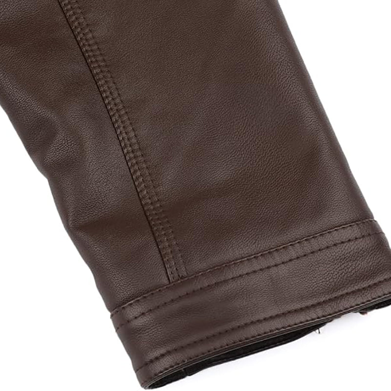 Men's Eco-Friendly Faux Leather Jacket – Quilted, Stand-Up Collar, Mid-Season, Classic Biker Style