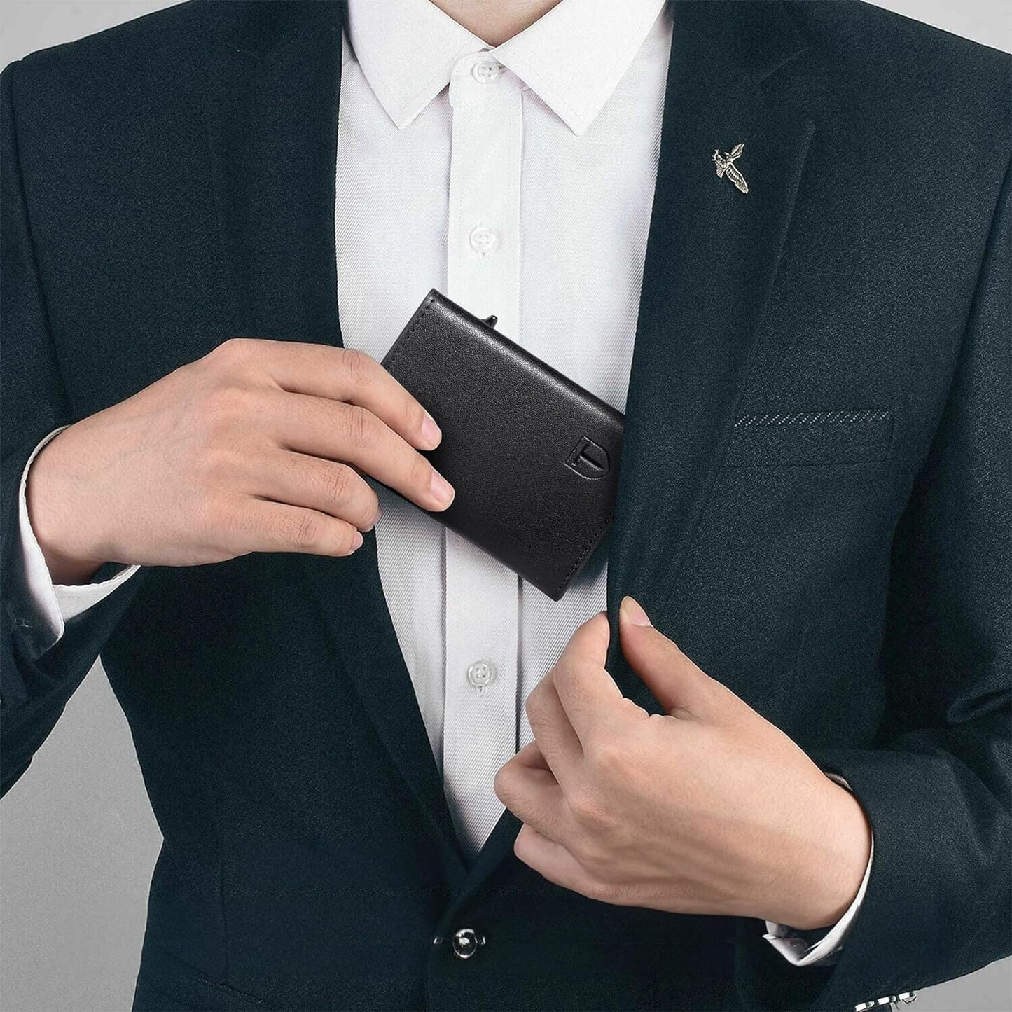 Leather Wallet for Men, RFID Blocking Card Holder – Small, Black