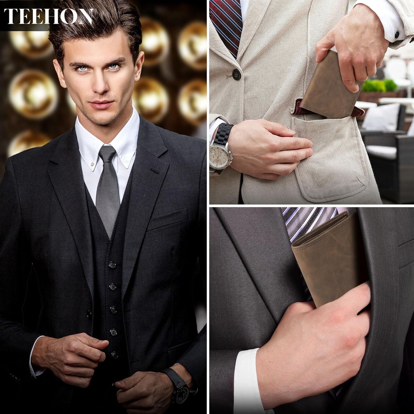 Leather Men's Wallet – RFID Blocking, 12 Card Slots, Coin & Ticket Pockets
